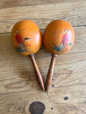 Hand-Painted Wooden Maracas - Orange with Red Accent